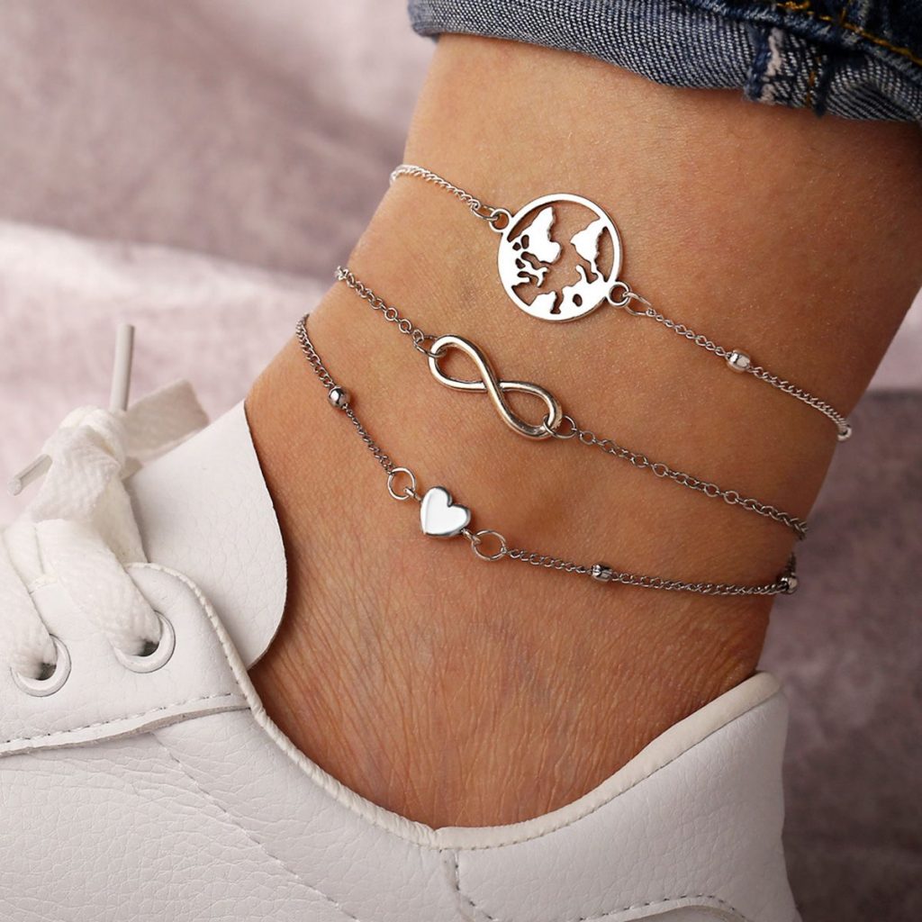 Earth Love Heart Infinity Symbol Anklet